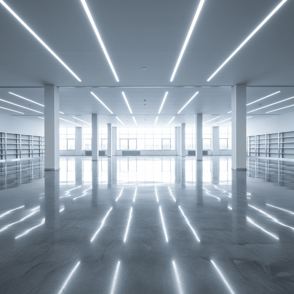 Polished concrete floor with glossy finish